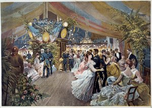 班轮上的舞会 插图：Cesare Detti（1847-1914） 19世纪 巴黎，卡纳瓦莱博物馆