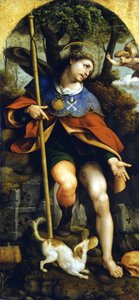 圣罗科(Saint Roch)。切萨雷-达-塞斯托（1477 - 1523）的绘画。米兰，卡斯特罗博物馆。