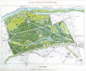 巴黎Bois de Boulogne的计划，由Caudrilier出版，1860年 作者 Ch. Walter