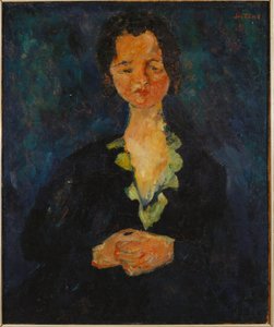 蓝色背景的女人的画像，1927年 作者 Chaim Soutine