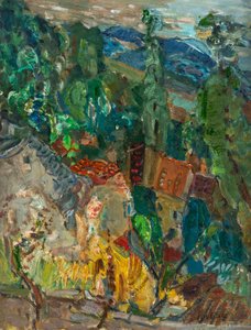 有柏树的城镇景观，法国南部，20世纪20年代至30年代。 作者 Chaim Soutine