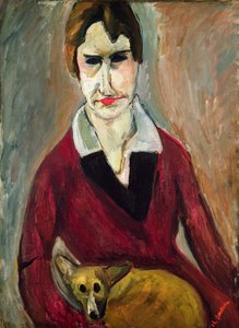 带狗的女人，约c.1917-18（布面油画） 作者 Chaim Soutine