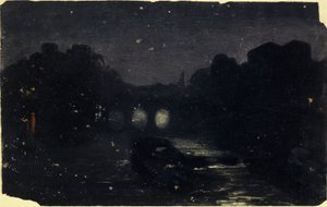 塞纳河畔的夜景，约 1870 年（布面油画） 作者 查尔斯·埃米尔·库森
