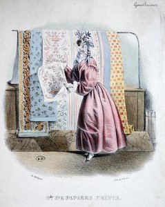 卖墙纸的人，约1840年（彩色平版印刷）。 作者 查尔斯（后）菲利普