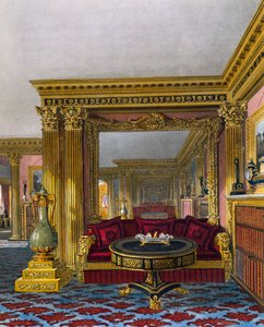 金色的客厅，威廉-詹姆斯-贝内特（1787-1844）的雕刻，根据查尔斯-威尔德（1781-1835）的设计，出自《皇家住宅的历史》。 作者 查尔斯（之后）野性