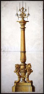 新古典主义烛台设计，约1820年（纸上水彩笔墨）。 作者 Charles (attr. To) Percier