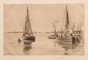 1889年，《东河上的两个单桅帆船》。