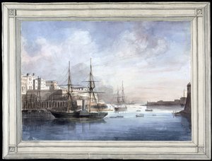 马耳他的景色 - 查尔斯-安德鲁-戴斯（1816-1853 年）的画作，纸上水彩（25.1x34.9 厘米），约 1849 年 - 耶鲁大学（美国） 作者 Charles Andrew Dyce