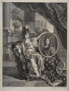 路易十四（1638-1715），法国国王，科学保护者--安托万-科伊佩尔在《皇家科学院历史》中的雕刻，1703年 作者 查尔斯·安托万（后）科佩尔