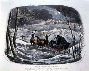 "困难的信号，或圣诞访客"，由R.G. Reeve（fl.1811-37）雕刻，由Thomas McLean出版。