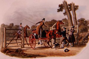 "一个不听话的守门人"，由R.G. Reeve（fl.1811-37）雕刻，由Thomas McLean出版。