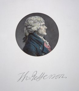 托马斯·杰斐逊 (1743-1826)（彩色雕刻） 作者 查尔斯·巴尔塔撒（Charles Balthazar）朱利安·费维特·德·圣梅敏