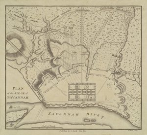 1796年围攻萨凡纳的计划。 作者 查尔斯·巴尔塔撒（Charles Balthazar）朱利安·费维特·德·圣梅敏