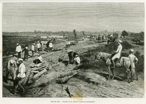 铺设横跨印度洋的铁轨。巴尔班特的版画，为埃德加-布兰格的《梅尔夫之旅》故事作插图，载于《世界之旅》1887年，由爱德华-沙特（1807-1890）导演，巴黎哈谢特出版社。