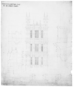 “伊丽莎白时代风格的研究”，为国会大厦绘画，约1836年40日（纸上的钢笔和墨水） 作者 查尔斯·巴里