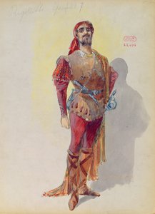 朱塞佩-威尔第（1813-1901 年）《里哥莱托》中的 Sparafucile（纸面水彩画） 作者 查尔斯·贝特特