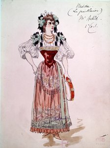 1892年鲁杰罗-莱昂卡瓦洛（1857-1919）的歌剧 "Paillasse"（pagliacci，小丑）中的Nedda或Colombine服装。查尔斯-比安奇尼（1860-1905）的水彩画作品