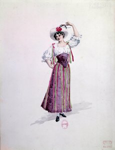 1892年鲁杰罗-莱昂卡瓦洛（1857-1919）的歌剧 "Paillasse"（de pagliacci，小丑）中的年轻女子服装（Nedda或Colombine？查尔斯-比安奇尼（1860-1905）的水彩画作品