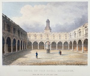 皇家交易所的院子，伦敦市，1838年。                                     作者 查尔斯·比格特