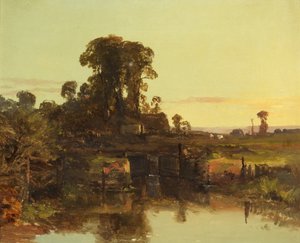 泰晤士河上的旧锁，晚上（布面油画）