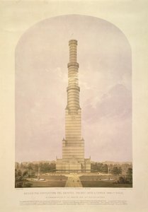 设计将水晶宫改造成1000英尺高的塔，酒吧。作者：Ackermann und Co.，1852