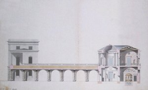 Tsarskoye Selo的玛瑙亭和空中花园的横截面，1780年（笔和墨水在纸上） 作者 查尔斯·卡梅隆