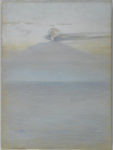 维苏威火山的景色：1913年12月21日上午11点25分（灰蓝色编织纸上的粉彩）