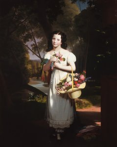 有花的小女孩阿米莉亚·帕尔默，ca。 1830年。
