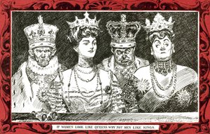 如果女人看起来像皇后，为什么男人不喜欢国王（彩色石版画） 作者 查尔斯·达纳·吉布森