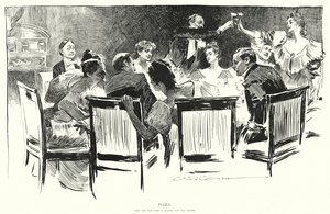 Puzzle, find the man who is paying for the dinner (litho)