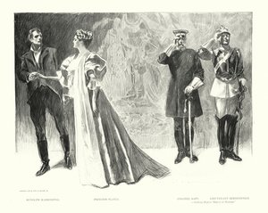 鲁道夫-拉森迪尔、弗拉维亚公主、萨普特上校、伯恩斯坦中尉（石版画） 作者 查尔斯·达纳·吉布森