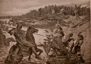 凯撒穿越泰晤士河，插图来自&39;哈钦森的英国民族故事&39;，c.1920