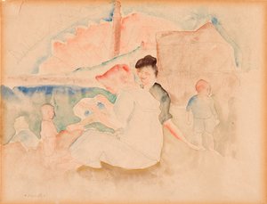 无题（海滩上的两个女人和三个孩子） 作者 查尔斯·德穆斯