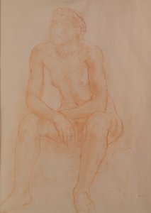 裸体坐像（纸上红色粉笔画） 作者 查尔斯·德斯皮奥