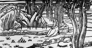 Woodcut by Charles Doudelet (1861-1938) for Pelleas and Melisande by Maurice Maeterlinck (1862-1949), published by Claudio Argentieri, Spoleto, Italy 作者 查尔斯·杜德莱特