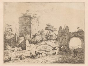 带有废塔和大门的风景
风景中的废墟版画（系列名称）
Cahier de ruines et de paysages（系列名称） 作者 查尔斯·埃查德（归因于）