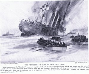 德累斯顿于1915年3月被她自己的船员击沉 作者 查尔斯·爱德华·迪克森
