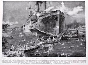 加里波利半岛登陆，“哈钦森的英国民族故事”插图，c.1920 作者 查尔斯·爱德华·迪克森