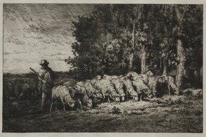 1880年，森林边缘的牛群。 作者 查尔斯·埃米尔·雅克