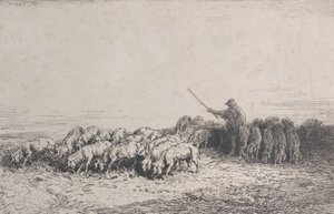 一群猪，1850年。 作者 查尔斯·埃米尔·雅克
