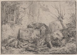 农家院，约1845年。 作者 查尔斯·埃米尔·雅克