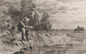 钓蟑螂，1865年。 作者 查尔斯·埃米尔·雅克