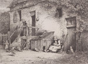 在房子前面，1845年。 作者 查尔斯·埃米尔·雅克