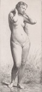 年轻女子在洗澡，1866年。 作者 查尔斯·埃米尔·雅克