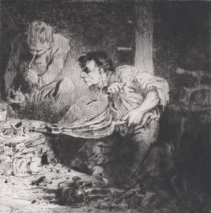 造假者》，1843年。 作者 查尔斯·埃米尔·雅克