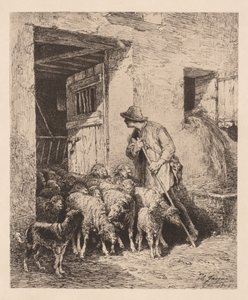 牧群退出群羊离开，1876年。 作者 查尔斯·埃米尔·雅克