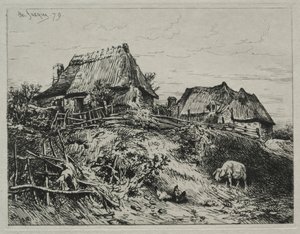 银行的两间小屋，1879年。 作者 查尔斯·埃米尔·雅克