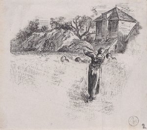 扛着羊群的女人，约1853年。 作者 查尔斯·埃米尔·雅克