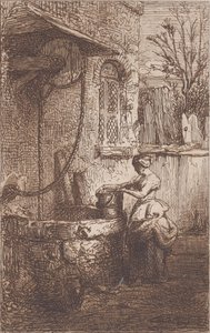 井边的女人，1842年。 作者 查尔斯·埃米尔·雅克