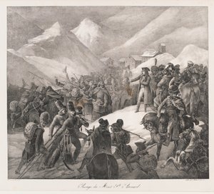 穿越山 圣伯纳犬，19 世纪初（石版画） 作者 查尔斯·艾蒂安·皮埃尔·莫特